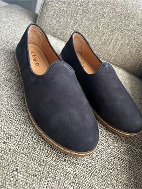 CHARIX HARI Navy Suede Slip-On Loafers for women